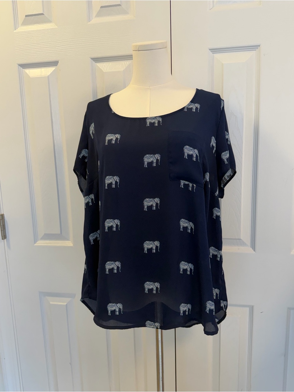 Torrid Navy Blue Elephant Print Sheer Blouse Size 1